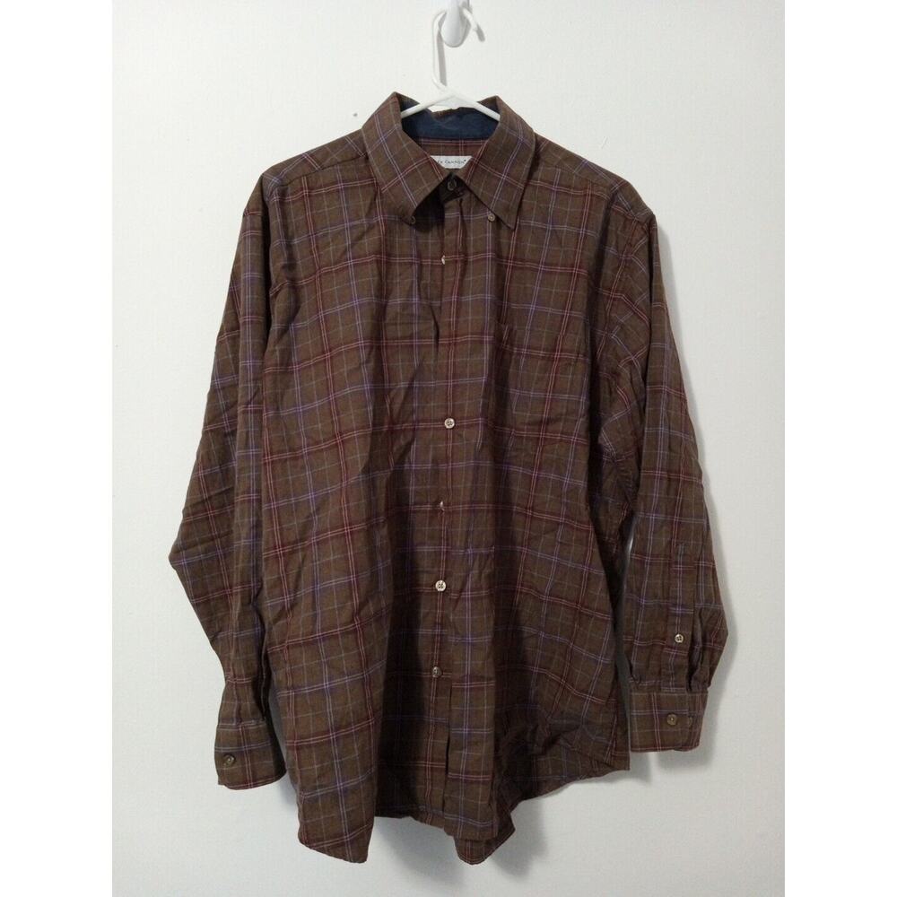 Alex Cannon Brown Plaid Long Sleeve Button Down Shirt, Men's Size LG